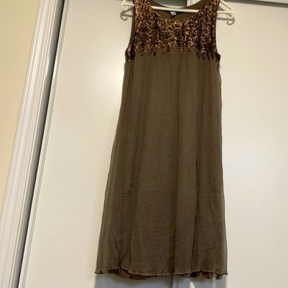 pure  silk, copper sequin sleevless dress